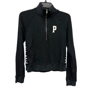 PINK Victoria's Secret Quarter Zip Pullover Sweatshirt Black Logo XS Cropped